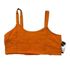 Rip Curl Premium Surf Crop Top Orange Cotton Gauze Coastal Boho L